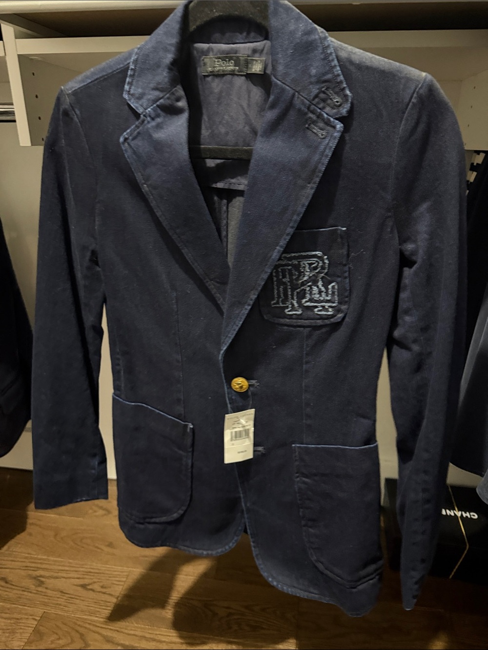 Polo by Ralph Lauren Dark Navy Denim Blazer with Embroidered Patch